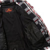 Men's red and white armored flannel jacket by Hot Leathers, featuring a rugged design with protective padding and classic plaid pattern.