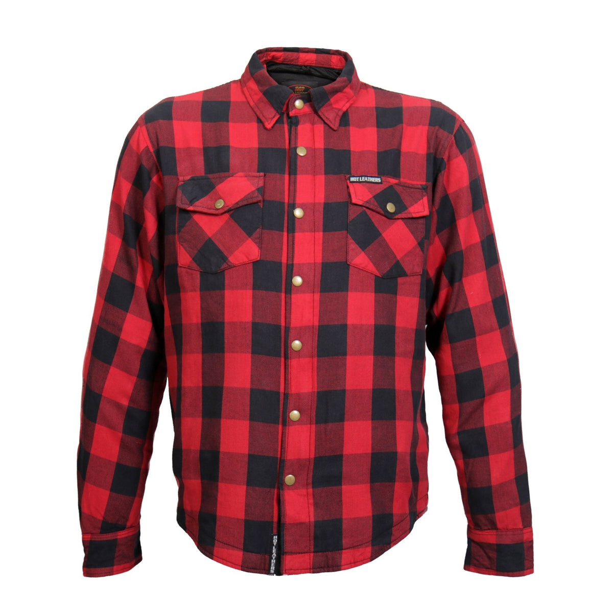 Men's red and black armored flannel jacket by Hot Leathers, featuring protective padding and stylish design.