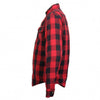 Men's red and black armored flannel jacket by Hot Leathers, with visible protective padding and classic plaid design.