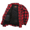 Men's red and black armored flannel jacket by Hot Leathers with durable construction and stylish design, shown on a mannequin.