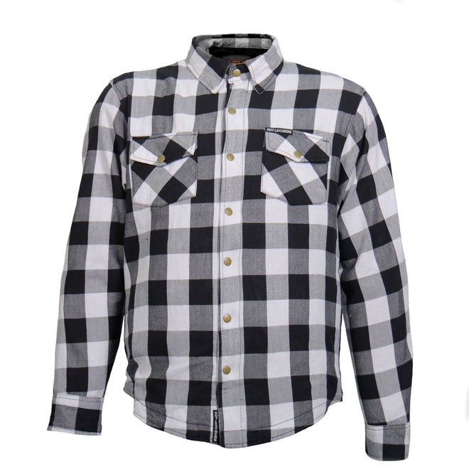 Men's white and black armored flannel jacket by Hot Leathers, featuring durable design and stylish urban wear details.