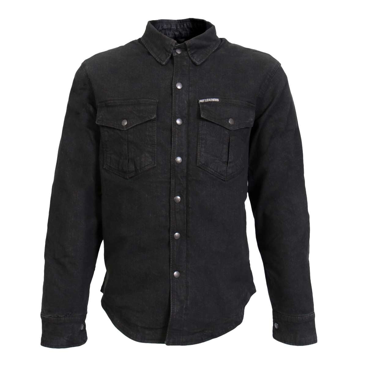 Men's Hot Leathers classic black denim flannel long sleeve shirt with armor, casual men's jacket with button closure and chest pockets.