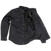 Men's Hot Leathers Classic black denim flannel shirt with armor, long sleeve design, shown on a hanger.