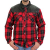 Men's red and black plaid flannel shirt with Kevlar-reinforced leather accents from Hot Leathers, featuring a rugged, durable design.