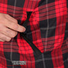 Men's Red and Black Kevlar Reinforced Leather and Plaid Flannel Shirt by Hot Leathers, featuring a rugged jacket design.