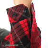 Men's red and black plaid flannel shirt with Kevlar-reinforced leather panels by Hot Leathers, featuring a rugged, stylish design.