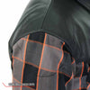 Hot Leathers JKM3202 Men's Grey Black and Orange Kevlar Reinforced Leather and Plaid Flannel Shirt