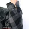 Men's Hot Leathers jacket featuring grey and black reinforced leather with plaid flannel sleeves and body, casual and rugged style.