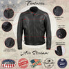 Men's Black Leather Motorcycle Jacket by Hot Leathers with side laces and vented design, USA made Air Stream style.