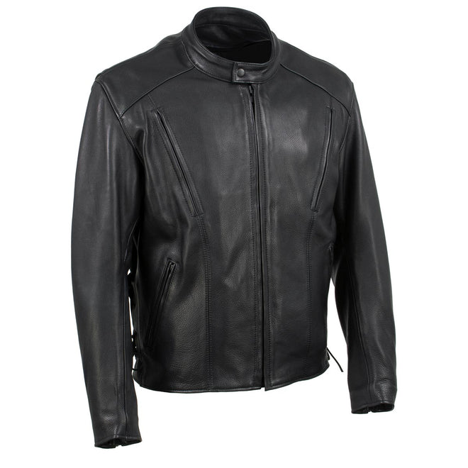 Hot Leathers men's Air Stream vented black leather motorcycle jacket with side laces, USA made, premium leather, motorcycle jacket