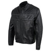 Milwaukee Leather men's black Echo motorcycle jacket with reflective piping, premium leather and front zipper closure.