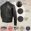 Back view of Hot Leathers men's Rumble black leather motorcycle jacket with premium leather and detailed stitching.