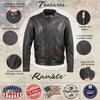 Black men's motorcycle jacket from Hot Leathers Rumble collection, made of premium leather with stylish design details.
