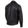 Milwaukee Leather men's black Revolve motorcycle jacket with vented design, premium leather, and back side view.