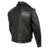 Back side view of Hot Leathers Men's The Dean black premium leather motorcycle jacket, vintage throwback style.