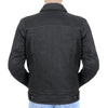Men's black denim armored shirt jacket by Hot Leathers, featuring a rugged design with visible armor padding and classic denim styling.