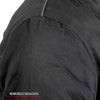 Men's black denim armored shirt jacket by Hot Leathers, featuring a rugged design with visible armor padding and button details.
