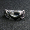 Women's Silver Winged Heart Stainless-Steel Ring by Hot Leathers, featuring detailed wing and heart design, accessory jewelry.