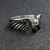 Hot Leathers Silver Wing Wheel stainless steel ring, a stylish accessory with intricate wing design and polished finish.