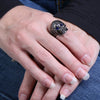 Hot Leathers Blue Eye Pattern Skull stainless steel ring, stylish accessories with intricate eye and skull design.