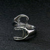 Men's Hot Leathers Wrench stainless steel ring, accessory with a wrench design, shiny silver finish, close-up shot.