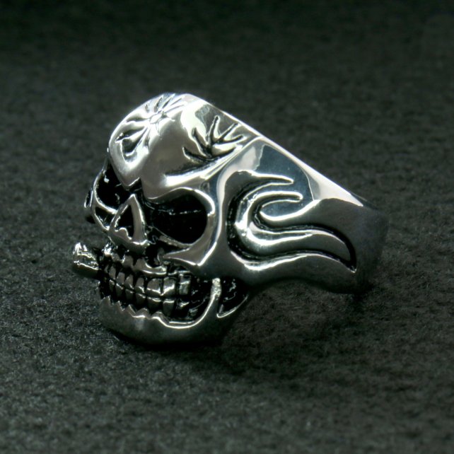 Hot Leathers men's stainless steel skull cigar ring, rugged jewelry accessory with detailed skull design for men.