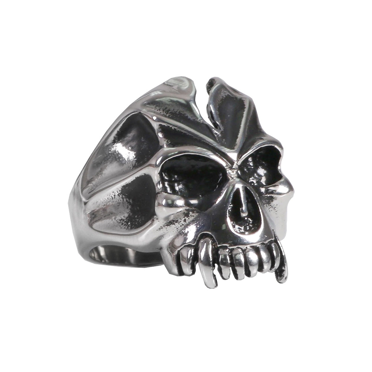 Hot Leathers Men's Fang Skull stainless steel ring, bold accessory with detailed skull design, perfect for edgy fashion styles.