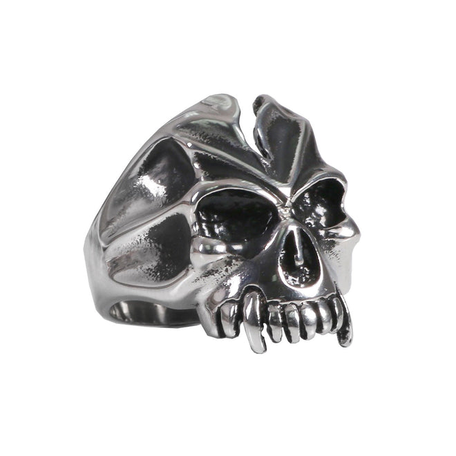 Hot Leathers Men's Fang Skull stainless steel ring, bold accessory with detailed skull design, perfect for edgy fashion styles.