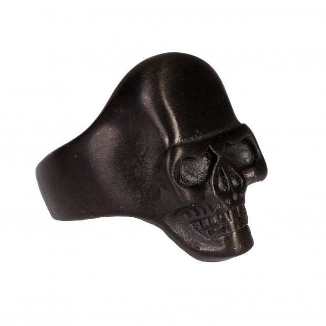 Men's black matte stainless steel skull ring by Hot Leathers, smooth finish, accessory jewelry featuring bold skull design.