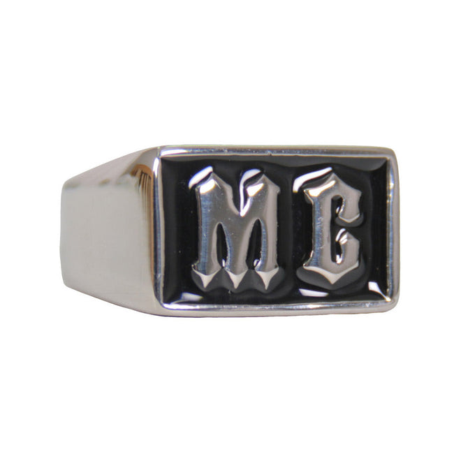 Men's silver stainless steel ring with "MC" design from Hot Leathers accessories collection, featuring a sleek and polished finish.