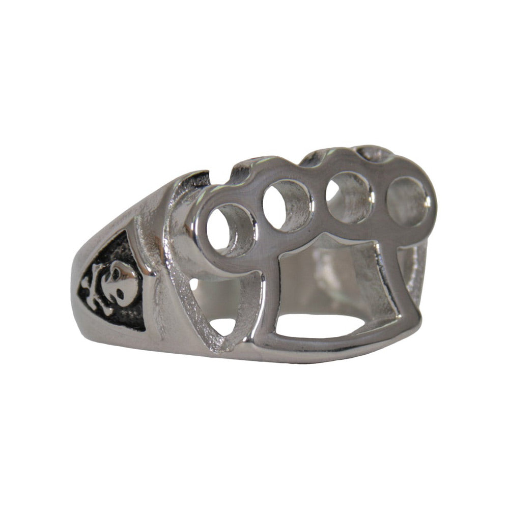 Hot Leathers men's silver Brass Knuckles stainless steel ring, detailed design, close-up view of the accessory.