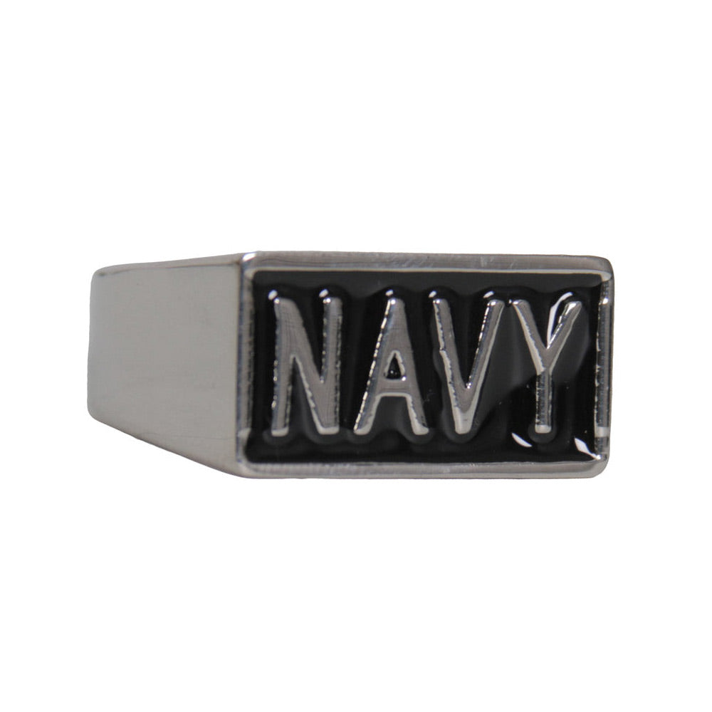 Hot Leathers men's stainless steel ring in silver and navy with engraved design, showcasing a stylish accessory for men.