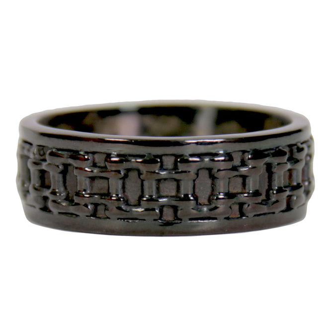 Hot Leathers men's black stainless steel 'Bike Chain' ring, accessory with detailed bike chain design.
