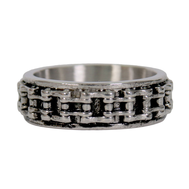 Men's Silver Bike Chain Stainless Steel Ring by Hot Leathers, features a detailed chain design for biker accessories.