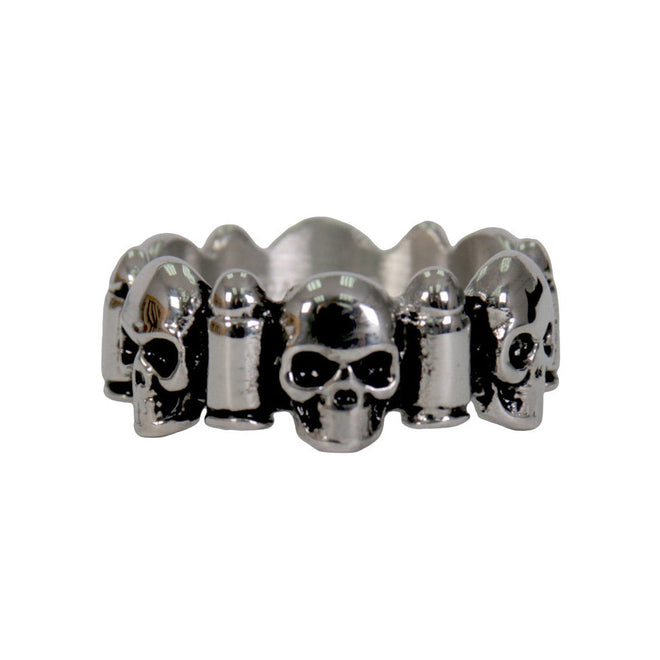 Hot Leathers men's silver stainless steel ring featuring a skull and bullet design, stylish accessory for edgy fashion.