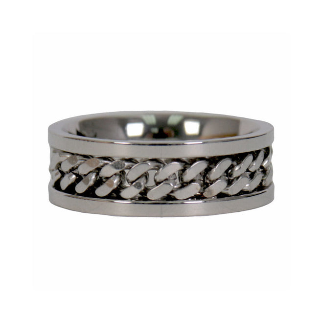 Men's Silver Cuban Link Stainless Steel Ring by Hot Leathers, featuring a bold chain-link design perfect for accessories.