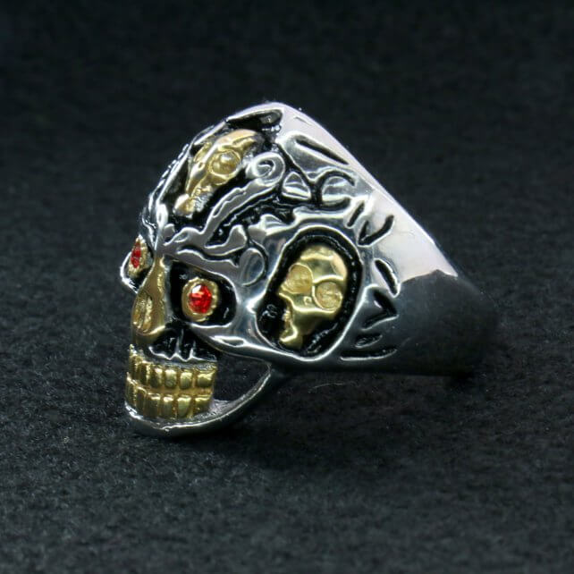 Hot Leathers Holy Toledo Skull stainless steel ring for men, detailed skull design, durable accessories jewelry.