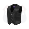 Kids' unisex black leather motorcycle vest by Buffalo Leather Gear, featuring classic western style and soft leather construction.