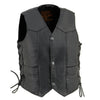 Kids black leather vest with side laces and snap closures, classic design by Buffalo Leather Gear, suitable for children.
