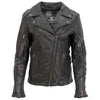 Hot Leathers women's black leather motorcycle jacket with plaid flannel lining and stylish design.