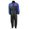 Milwaukee Leather women's XS5031 blue and black waterproof rain suit with cinch sides, designed for rain protection and comfort.