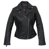 Hot Leathers ladies braided motorcycle leather jacket for women, stylish black jacket with braided details and classic fit.