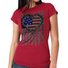 Hot Leathers Ladies Antique Cherry Heart Bling Flag shirt, event-dated design, featuring a cherry color and decorative flag pattern.