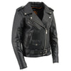 Milwaukee Leather women's black classic police style leather jacket with lapels and zippered pockets, stylish and durable women's jacket