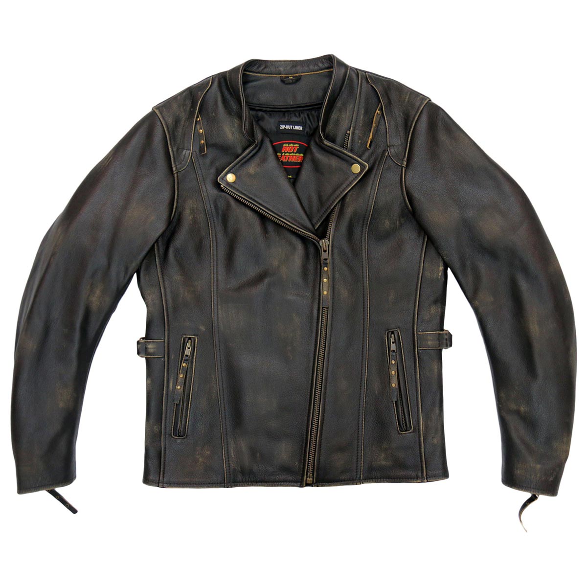 Hot Leathers distressed brown leather jacket for women with vented design, stylish and durable women's motorcycle jacket.