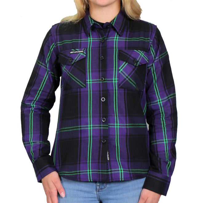 Hot Leathers Ladies Voodoo flannel long sleeve shirt featuring a stylish black and red paisley pattern on soft textile fabric.