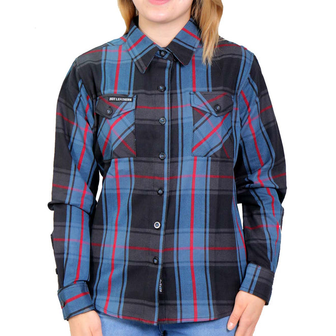 Hot Leathers Ladies Long Live The King flannel shirt, soft textile clothing with a bold design, perfect for casual wear.