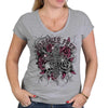 Heather gray Hot Leathers Forever Free Cross bling T-shirt for ladies, featuring a stylish design and casual fit.