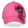 Pink heart embroidered ladies' baseball cap by Hot Leathers with "Let's Ride" text and adjustable strap.