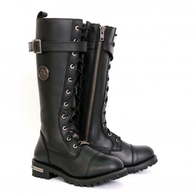 Black leather knee-high boots by Hot Leathers with side zipper entry for women, 14-inch tall style.
